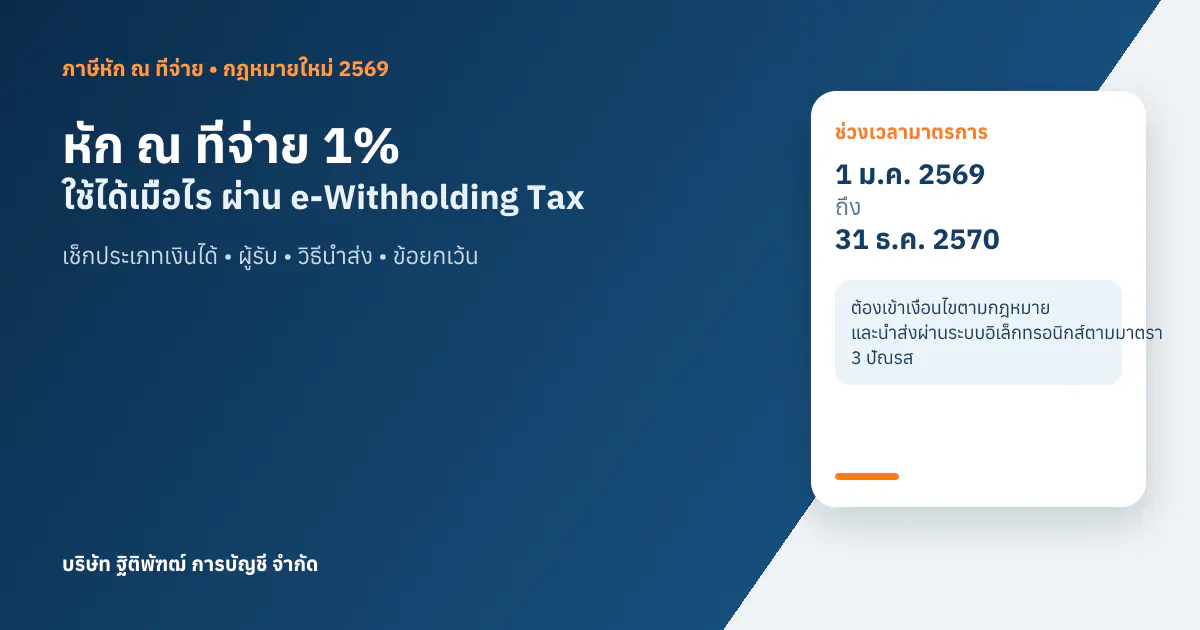ภาพปกบทความ หัก ณ ที่จ่าย 1% ผ่าน e-Withholding Tax ปี 2569–2570 ใช้กับเงินได้ใดบ้าง?